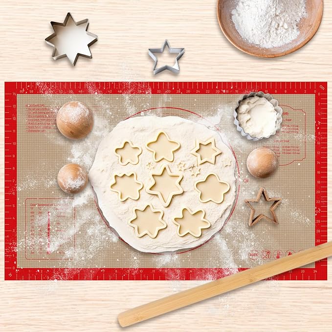 Koolstuffs Silicone Pastry Mat, 26" x 16", Non Slip for Rolling Dough | Reusable 0.7 mm Nonstick Surface with Printed Measurements for Sourdough, Bread, Pizza, Pie, Cookies, and Fondant
