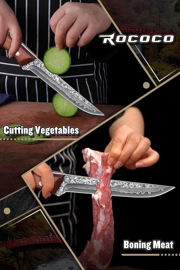ROCOCO Boning Knife for Meat Cutting Deboning Slicing Trimming Fillet Knife Gift 5.3"