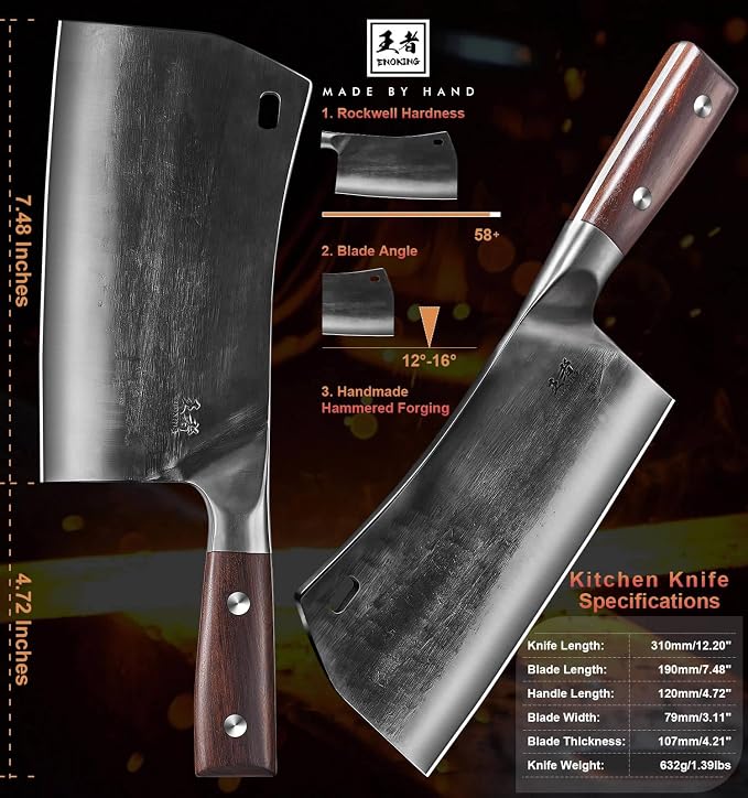 ENOKING 7.5″ Cleaver Knife, Chef’s Knives – Hand Forged, German High Carbon Stainless Steel Butcher Knife with Full Tang Handle for Home Kitchen & Restaurant
