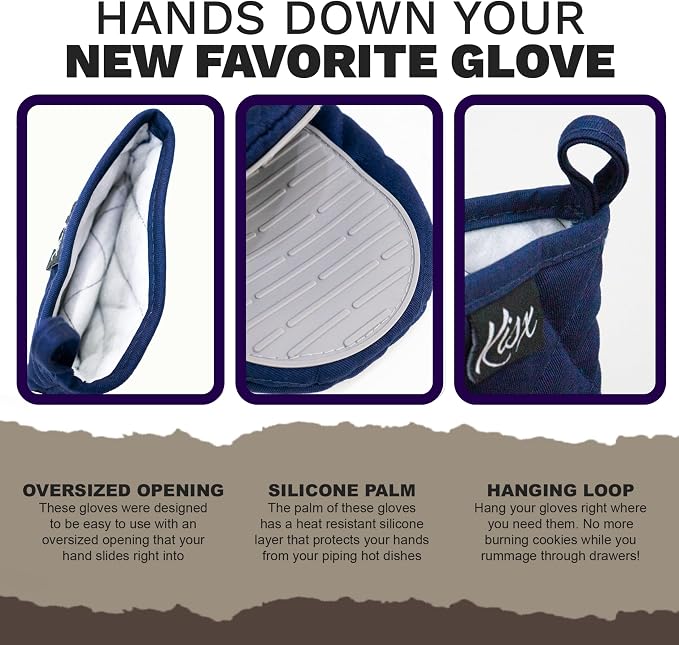 Oven Mitts Heat Resistant – (Blue Color) Mini Oven Mitts, Silicone Gloves Heat Resistant, Kitchen Gloves for Cooking, Silicone Oven Mitts & Pot Holders Sets, Kitchen Pot Holders & Oven Mitts Sets