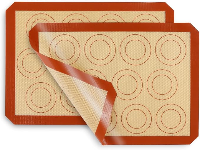 P&P CHEF 15 Inch Silicone Baking Mat, 2Pcs Non-stick Silicone Oven Mats | Reusable Baking Supplies for Macaroon Pastry Bread Dough Cookie Pizza, Good for Roasting Kneading, Fit Well with Sheet Pan