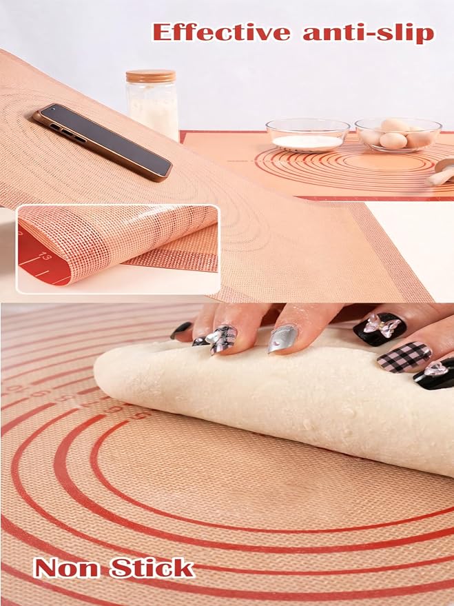 Silicone Pastry Mat with Measurements, 36 x 24 Inch Extra Thick Non-Slip Nonstick XL Baking Mat for Dough Rolling, Kneading, Fondant and Pie, Red