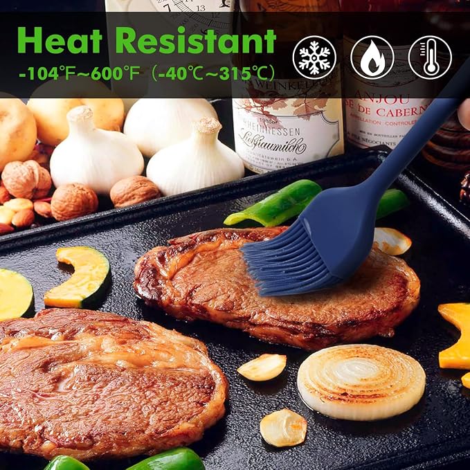 HOTEC 2 pieces Set Basting Brushes Silicone Heat Resistant Pastry Brushes Spread Oil Butter Sauce Marinades for BBQ Grill Barbecue Baking Kitchen Cooking BPA Free Dishwasher Safe (Classic Blue)