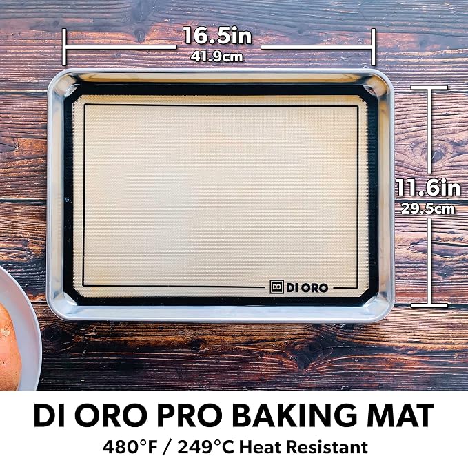 DI ORO Silicone Mats for Baking - Baking Mats Silicone for Baking Sheets - 480°F Heat-Resistant Nonstick Silicone Cooking Mats & Oven Liners - 16 1/2" × 11 5/8" - BPA Free Kitchen Cookie Sheets (2pc)