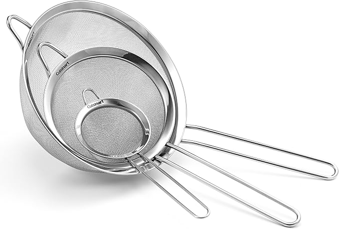 Cuisinart Boxed Grater, Black, One Size, CTG-00-BG & Mesh Strainers, 3 Pack Set, CTG-00-3MS Silver