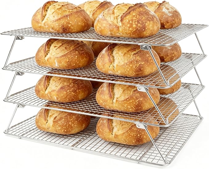 Sourdough Bread Cooling Rack, Oven Rack for Baking and Cooking Collapsible 12"x 16.5" for Half Sheet, Wire Rack Stackable Stainless Steel Rack for Cookie, Cake, Bacon and Jerky