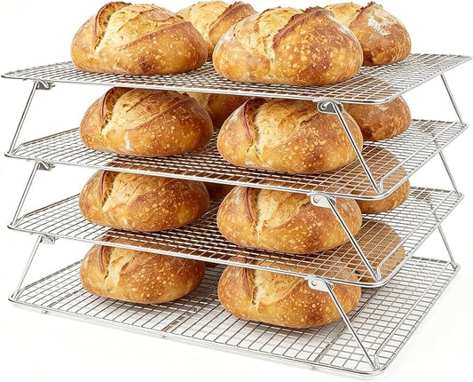 Sourdough Bread Cooling Rack, Oven Rack for Baking and Cooking Collapsible 12"x 16.5" for Half Sheet, Wire Rack Stackable Stainless Steel Rack for Cookie, Cake, Bacon and Jerky