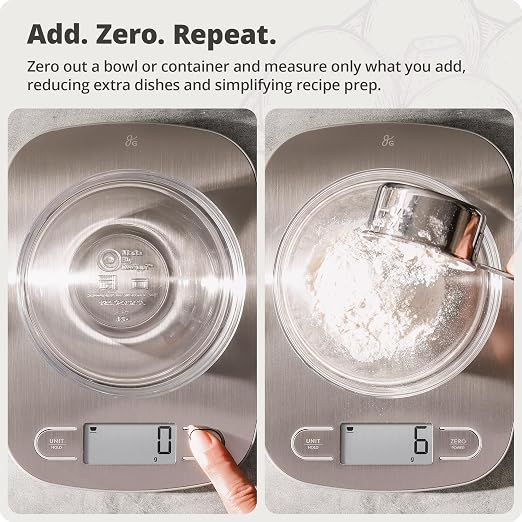 Greater Goods Food Scale – Digital Kitchen Scale, 1g Precision, Easy-Tare & Quick Conversion, Slim Compact Design, Durable & Portable | Ideal for Cooking, Baking & Meal Prep (Stainless Steel)