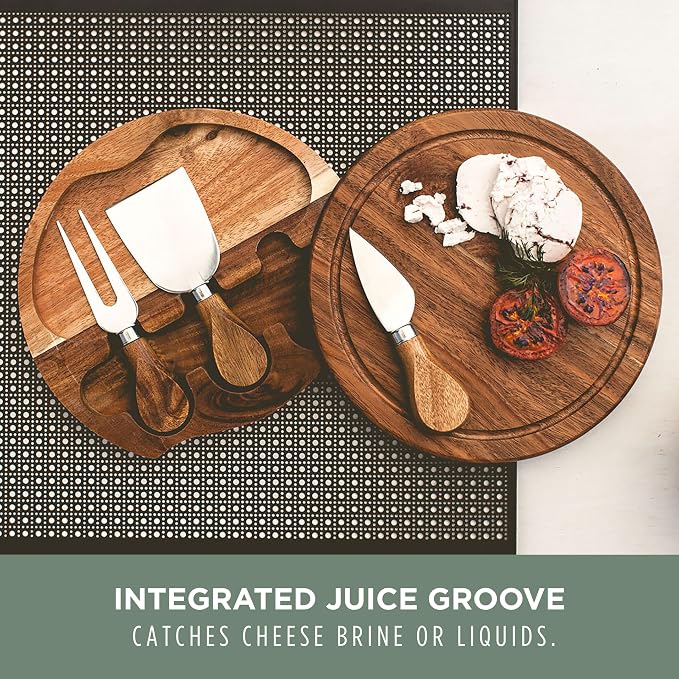 TOSCANA - a Picnic Time brand Acacia Brie Cheese Board and Knife Set - Charcuterie Board Set - Wood Cutting Board, (Acacia Wood) 7.5 Inches