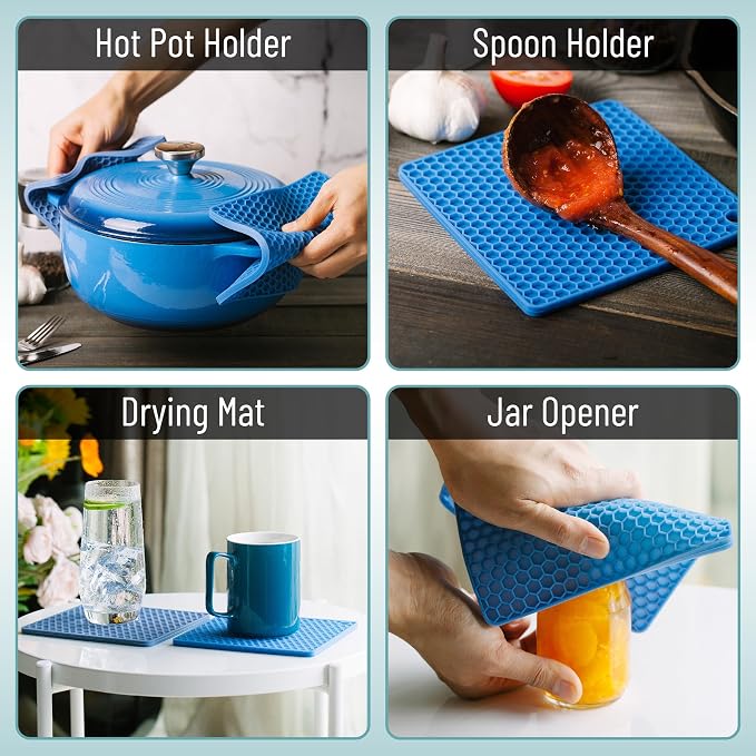 BTaT Silicone Trivet Mats, 2 Pack - Green, Protects Hot Pots & Pans