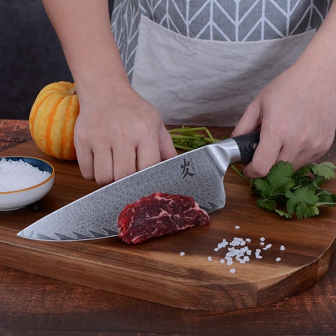 SAMCOOK Damascus Chef Knife - 8 Inch Professional Sharp Kitchen Knife,VG-10 High Carbon Stainless Steel Gyuto Cooking knife - Ergonomic Micarta Wood Handle with Gift Box