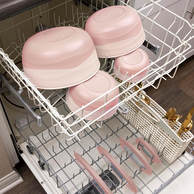 Pera Mixing Bowls with Lids, 8-Piece Airtight Leak-Proof Nesting BPA-Free Prep Bowl Set for Kitchen & Food Storage, Large 4200ml Capacity, Microwave & Dishwasher Safe(Pink)