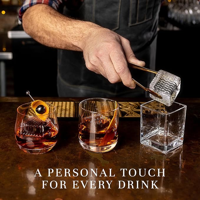 Death & Co Clear Ice Cube Maker Design Tray - Craft Modern Bourbon & Cocktails in 5 Seconds - Whiskey Mold Cube Ice Stamp – Bartender Accessories - Old Fashion Cocktails by Ash Harbor X Death and Co