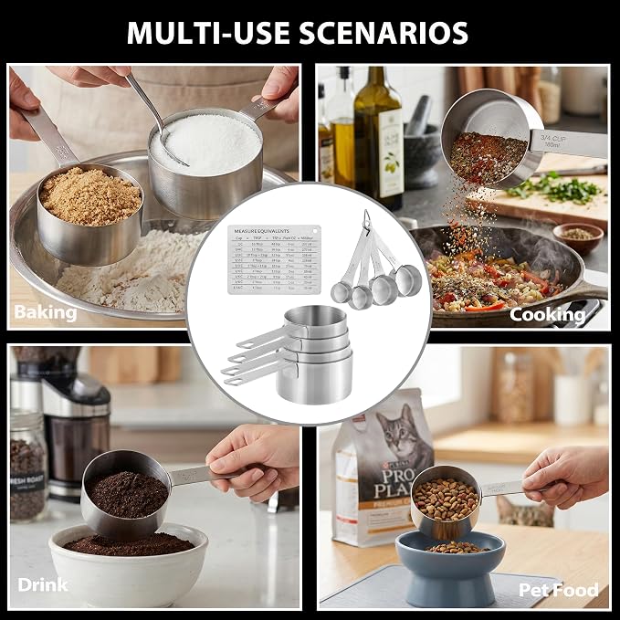 Measuring Cups Set,OLULU 18/8 Stainless Steel 8-Piece Metal Measuring Cups, Professional Measuring Cups for Home Kitchen Baking and Cooking.