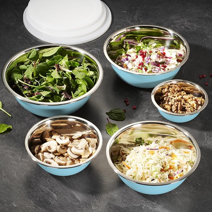 10-Piece Stainless Steel Mixing Bowl Set with Lids for Food Prep & Storage | WHYSKO Mixing Bowls with Lids Set - .75, 1, 1.5, 3 & 5 Quart Kitchen Bowls, Rustproof Metal Nesting Bowls, Dishwasher Safe
