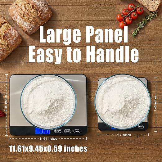 Food Scale 44lb/20kg, Extra-Large Platform Digital Kitchen Scale, 1g/0.1oz High Precision, Stainless Steel/Tempered Glass, Weight Grams and oz for Cooking Baking Meal Prep, 2 Batteries Included