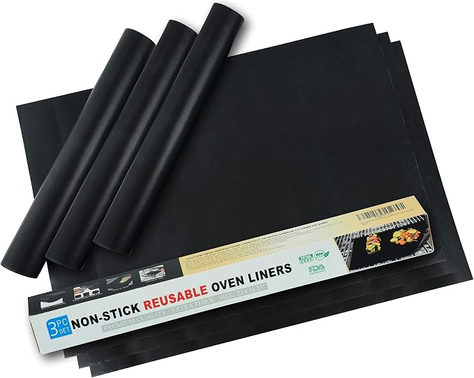 Oven Liners for Bottom of Oven – Heavy Duty Non Stick Reusable Oven Liner for Gas & Electric Ovens – Oven Mat for Bottom of Oven – Heat Resistant to 500°F, 23x16.25", 3 Pack