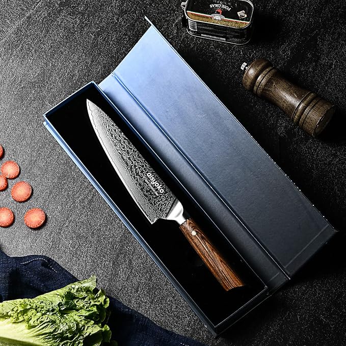 aisyoko Damascus chef knife 8-inch sharp kitchen knife Japan VG-10 stainless steel ergonomic color wooden handle luxury gift box - with scabbard