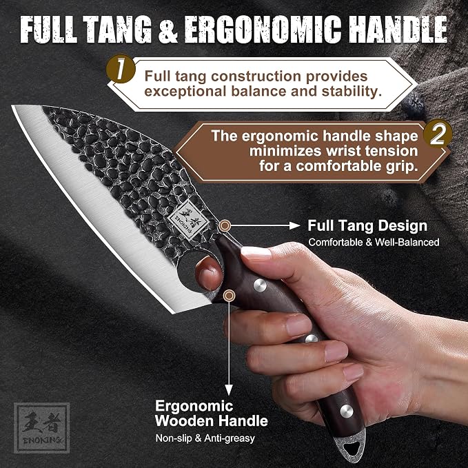 ENOKING Viking Boning Knife with Sheath, 6.1" Japanese Kitchen Knife for Meat Cutting, Hand Forged Chef Knife Meat Cleaver for Kitchen, Camping, Outdoor