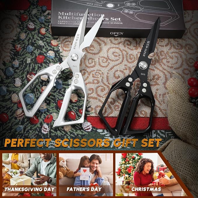 Huusk Kitchen Shears Set, Heavy Duty Poultry Shears, Japanese Kitchen Scissors for Meat, Chicken Bones, and Turkey, Gifts for Men Women