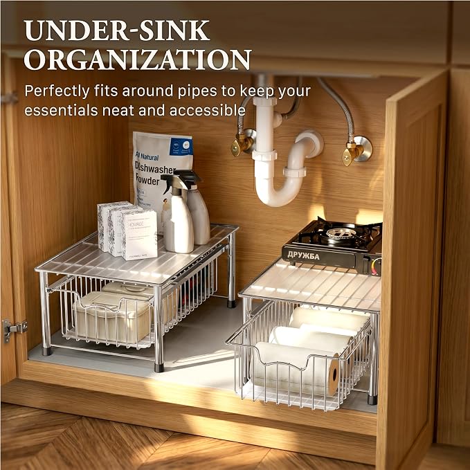 Simple Houseware Stackable Basket Drawer, Chrome