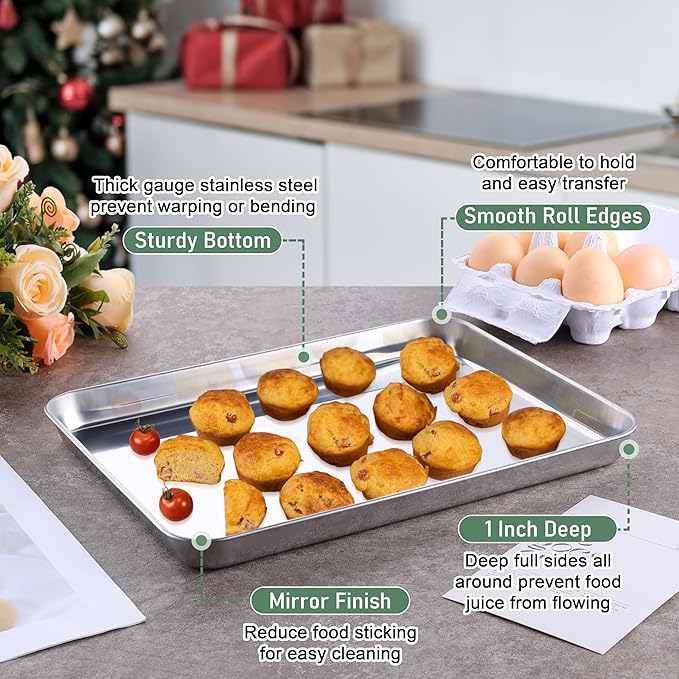 Homikit Baking Sheet with Wire Rack Set (1 Pan+1 Cooling Rack), 12" x 10" | Stainless Steel Quarter Sheet Pan with Grid Cooling Rack for Toaster Oven Roasting, Metal Bacon Cookie Trays with Baking Rack