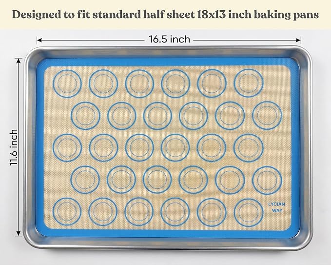 Macaron Silicone Baking Mats Set of 2, Half Sheet Nonstick Reusable Extra Thick Baking Sheet Liners for Macarons, Cookies and Pastry, Blue