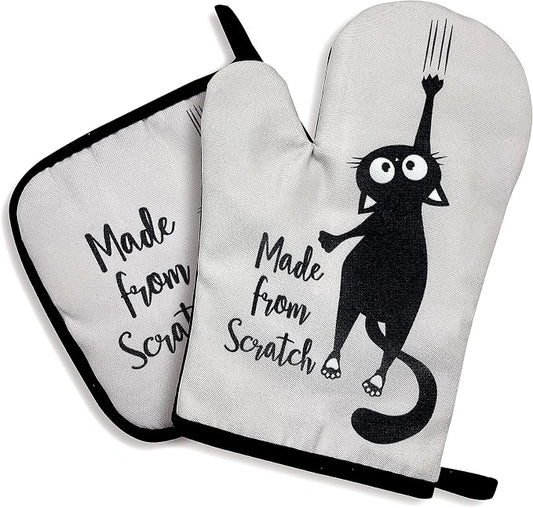 zcyhtqp, Made from Scratch, Funny Silicone Non-Slip Oven Mitts and Pot Holders Sets of 2, Cat Oven Mitts, Bake Lover Gift, Kitchen Gift for Cat Owner, Cat Mom