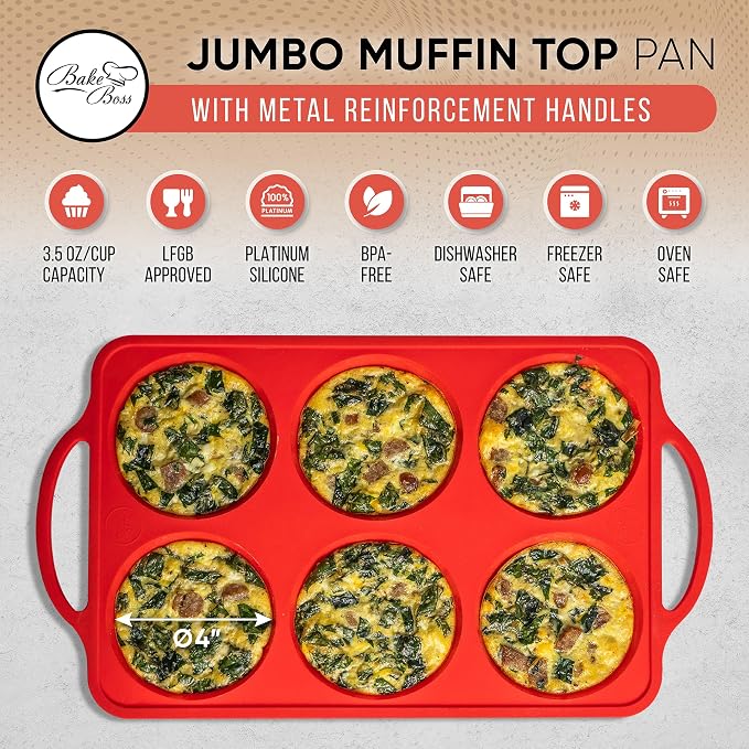 BAKE BOSS Confetti 4 Inch Jumbo Silicone Muffin Pans for Baking – 6-Cup Nonstick Silicone Cupcake Pan Egg Size – Heavy-Duty Large Cupcake Pan, BPA-Free, Easy-Release, Oven & Dishwasher Safe