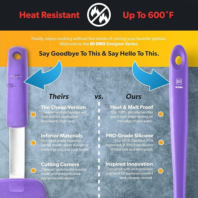 DI ORO Silicone Ladle – Soup Ladle for Cooking & Serving Heat-Resistant - Large Kitchen Ladle Nonstick Cookware Safe - Soup Serving Spoon with Wide Bowl - Silicone Utensil Dishwasher Safe (Lavender)