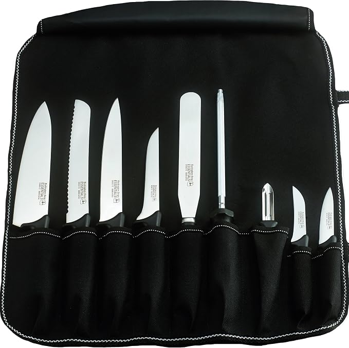 Rockingham Forge Essentials Professional Chef’s Knife Set – Contains 9 Kitchen Knives and 1 Knife Case,Black,CS-8007/10