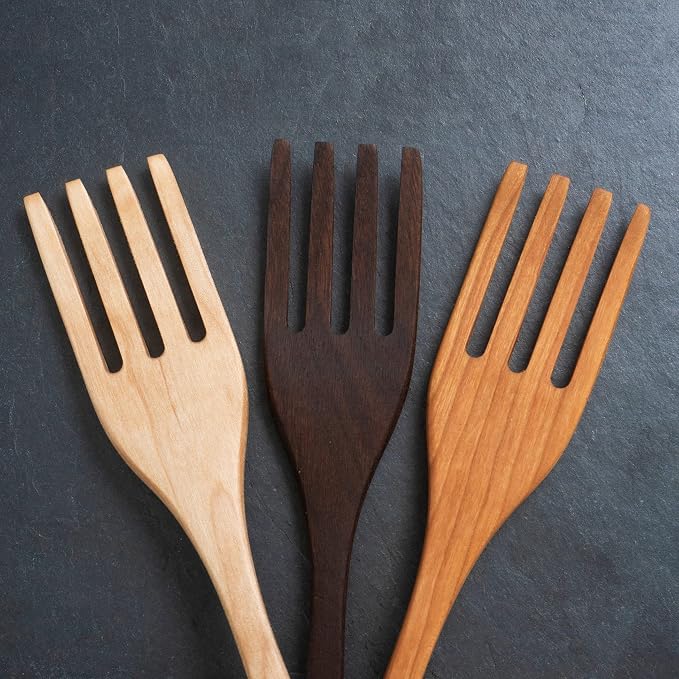 Handmade Wooden Pasta Fork - Made in the USA with Pennsylvania Black Cherry Wood - 12" Spaghetti Server Utensil and Pasta Server