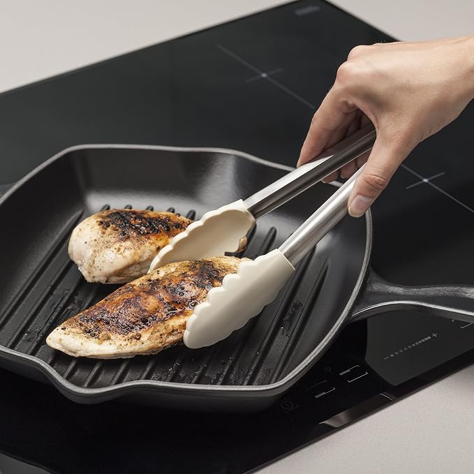 Zeal Silicone Non-Stick Kitchen Tongs with Stainless Steel Handle (26cm) -Cream, 26 cm