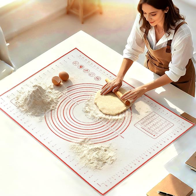 Silicone Baking Dough Pastry Mat, JJOO Large Bread Rolling Cookie kneading Baking Mats for Counter, Nonstick, Easy to Clean (27x20Inch)