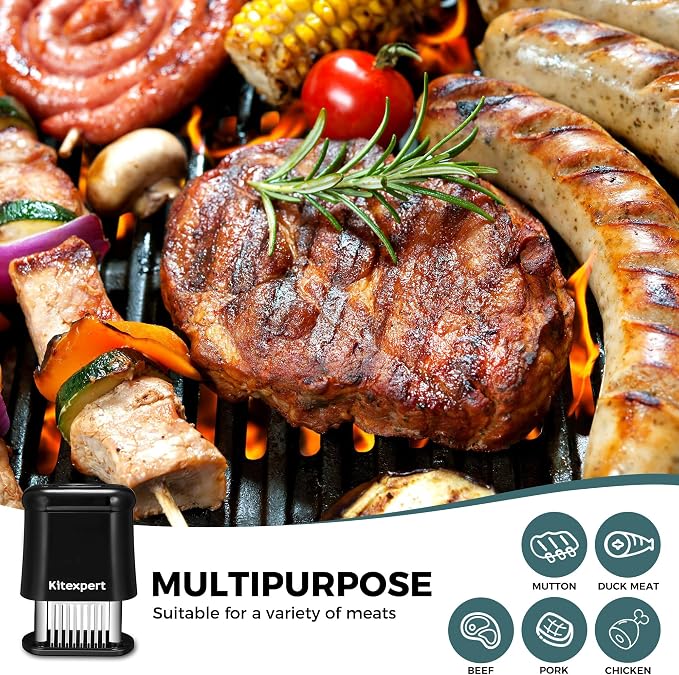 KITEXPERT Meat Tenderizer Tool with 56 Stainless Steel Ultra Sharp Needle Blade, Durable Meat Tenderizer with Safety Lock, Chicken Tenderizer for Beef, Steak, Meat Tenderizer Machine