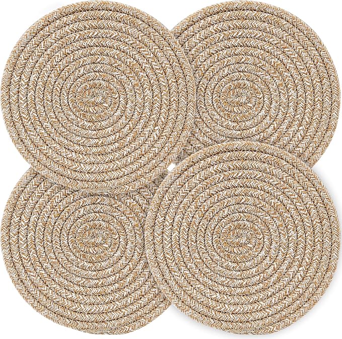 Pot Holders Trivets Set 4 Pcs, Potholders for Kitchens, 100% Pure Cotton Thread Weave Trivets for Hot Dishes/Pot/Bowl/Teapot/Hot Pot Holders, 7.9 Inches