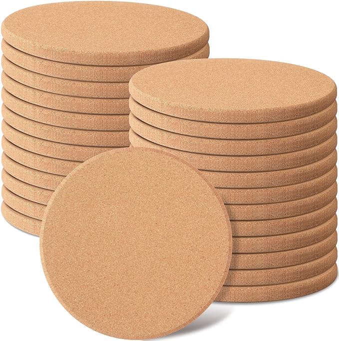Panitay 24 Pack 8 Inch Round Cork Trivets Thick Hot Pads Bulk Cork Trivets for Hot Dishes, Heat Resistant Multifunctional Large Coasters Set for Kitchen, Countertop, Table