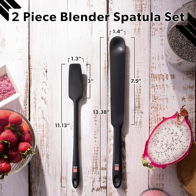 DI ORO Silicone Blender & Jar Spatulas - Heat Resistant Kitchen Utensil Set for Cooking, Mixing, Baking, & Scraping (2pc, Black)