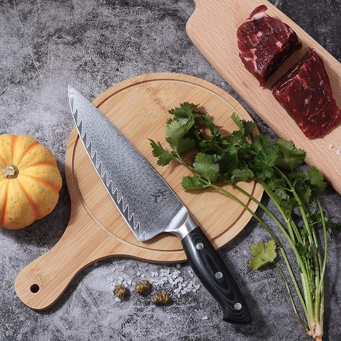 SAMCOOK Damascus Chef Knife - 8 Inch Professional Sharp Kitchen Knife,VG-10 High Carbon Stainless Steel Gyuto Cooking knife - Ergonomic Micarta Wood Handle with Gift Box
