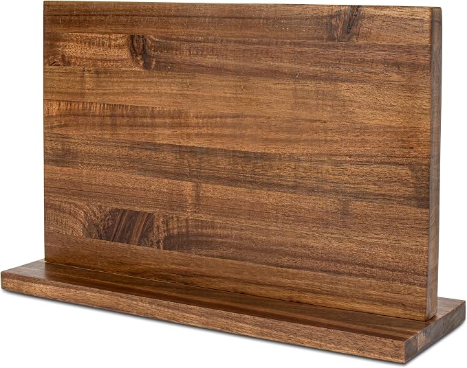 RedCall Magnetic Knife Holder, 16" Double Sided Acacia Wood Knife Block for Kitchen Counter,Strong Magnet Knife Strip for Chef Knife, Large Knife Storage with Non-Slip Base - Fits Up to 12 Knives