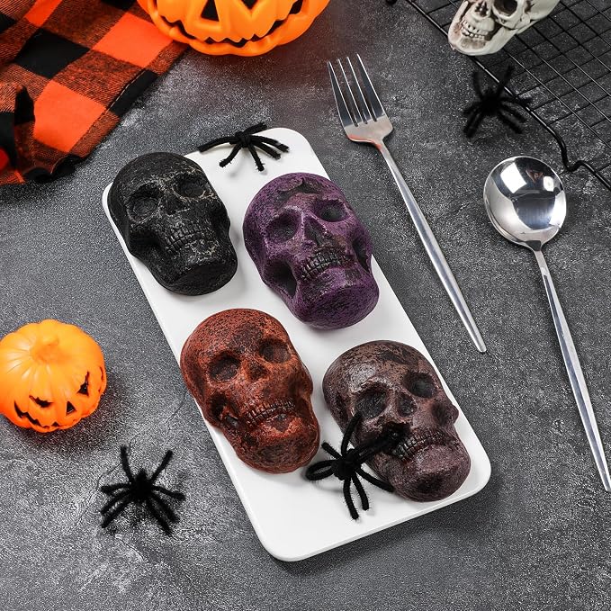 FUNBAKY Skull Baking Pan, Muffin Pan with Metal Reinforced Frame, Silicone Skull Cake Mold - Halloween Nonstick Large Molds for Baking with Handle (2 pack)