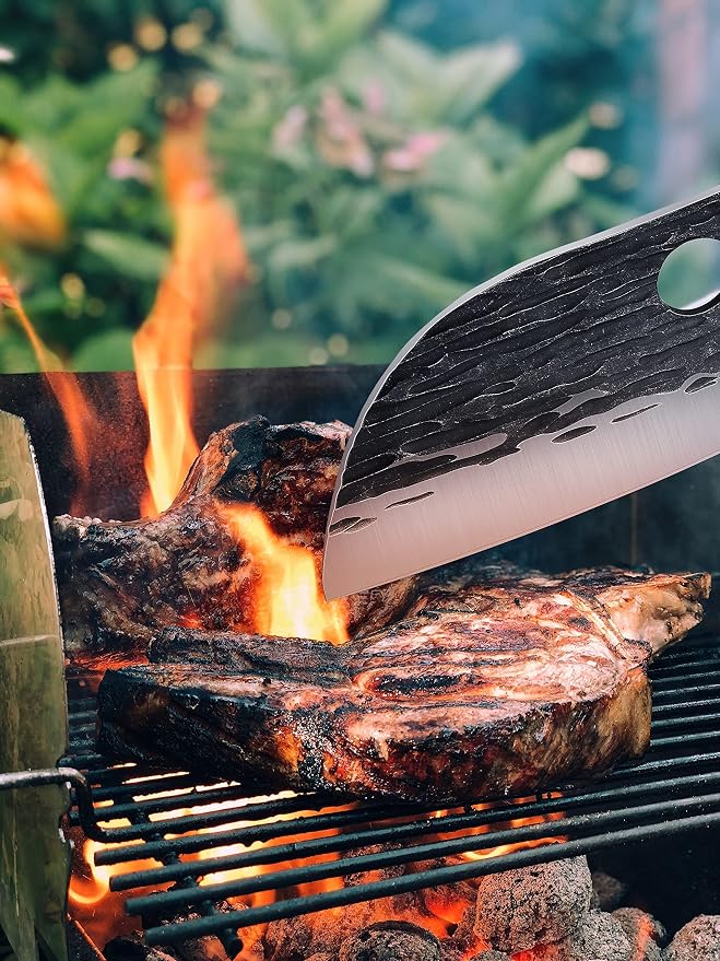 ROCOCO Serbian Chef Knife 6.5" Butcher Knife Japanese Full Tang Boning Chopping Viking Cleaver with Sheath for Kitchen Outdoor BBQ Camping Father Mother Christmas Gift Gift Men