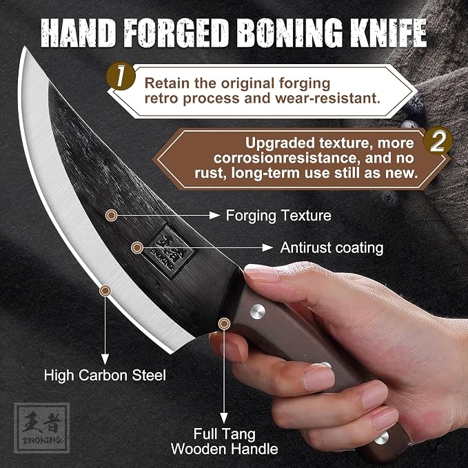 ENOKING Mini Viking Knife, 5.9 Inch Japanese Chef Butcher Knife, Meat Cutting with Sheath Hand Forged, Full Tang Meat Cleaver for Home Kitchen & Outdoor