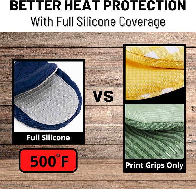 Oven Mitts Heat Resistant – (Blue Color) Mini Oven Mitts, Silicone Gloves Heat Resistant, Kitchen Gloves for Cooking, Silicone Oven Mitts & Pot Holders Sets, Kitchen Pot Holders & Oven Mitts Sets