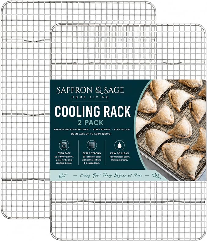 Cookie Cooling Rack Pack of 2, Heavy Duty Stainless Steel Cooling Racks for Cooking and Baking, 11.8 x 16.8 x 1 Inch, Dishwasher Safe, Rust Resistant, Fits Half Sheet Pan