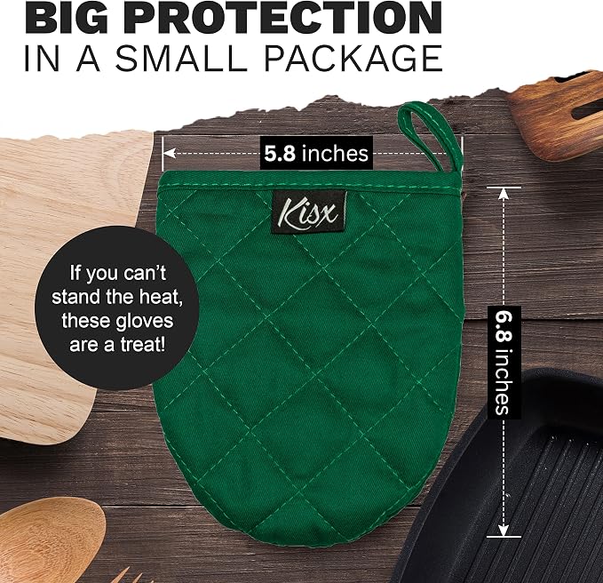 Oven Mitts Heat Resistant – (Green) Mini Oven Mitts, Silicone Gloves Heat Resistant, Kitchen Gloves for Cooking, Silicone Oven Mitts & Pot Holders Sets, Kitchen Pot Holders & Oven Mitts Sets