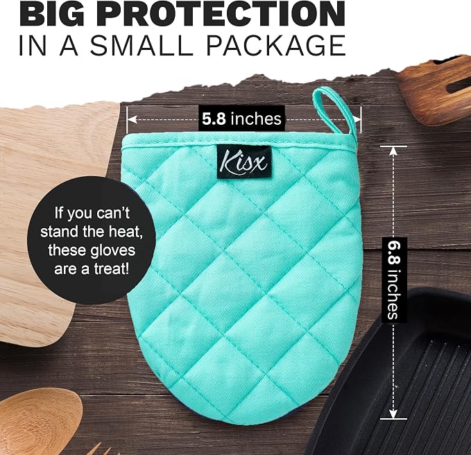 Oven Mitts Heat Resistant – (Aqua Color) Mini Oven Mitts, Silicone Gloves Heat Resistant, Kitchen Gloves for Cooking, Silicone Oven Mitts & Pot Holders Sets, Kitchen Pot Holders & Oven Mitts Sets