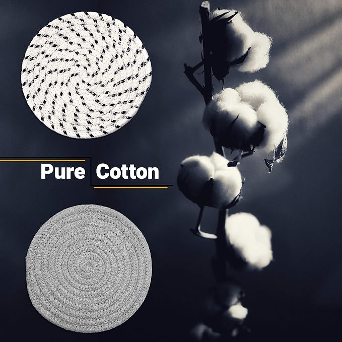 Set of 4 Potholders & Trivets [2x9"+" "+"& "+"2x7"+"] | Eco Pure Cotton Weave for Hot Pots & Pans | Gray + White & Black Flakes