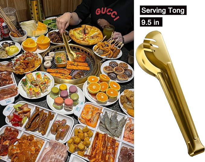 Gold Serving Utensils, 12 Pcs Stainless Steel Buffet Serving Utensil with Serving Spoon Slotted Spoons Serving Forks Soup Ladle Serving Tongs Pie Server, Utensils Set Great for Banquet