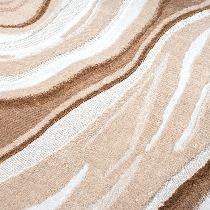 Abani Regal Beige Brown Swirl Lines Area Rug 6' x 9' for Living Room, Bedroom - Abstract Design - Durable & Washable